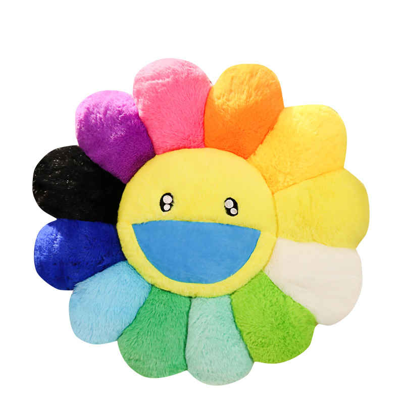 Cartoon bunny fur colorful sunflower cushion pillow plush sunflower flower cushion