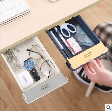 Under Desk Drawer Type Key Storage Box Office Desktop Student Stationery Box Desk Bottom Hanging Hidden Pen Box