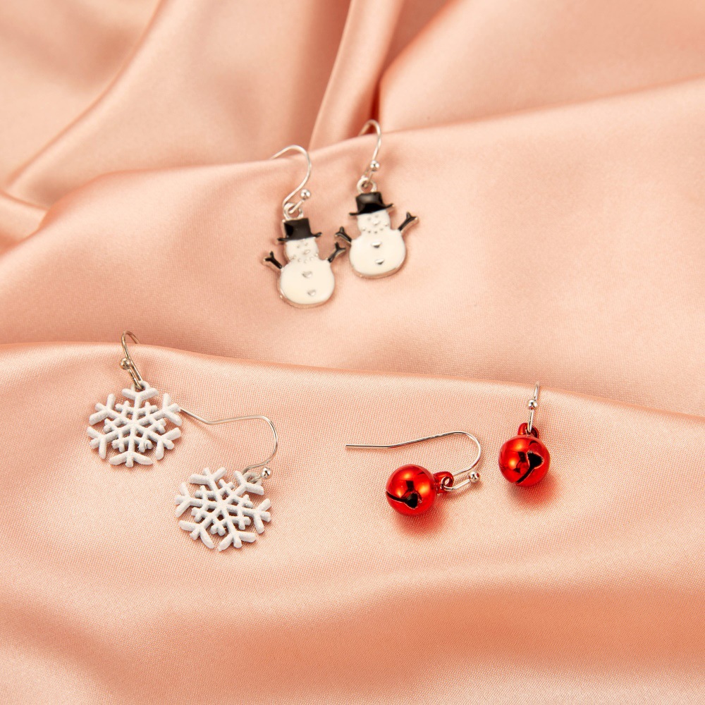 Christmas ornaments creative Christmas tree earrings simple snowman bell earrings female cross-border happy holiday accessories