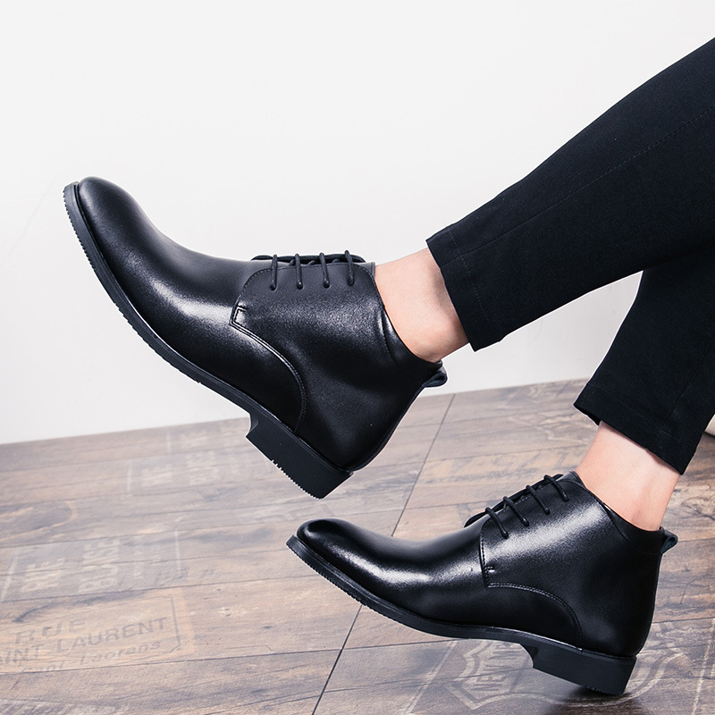2020 Autumn and Winter New Korean Fashionable Men's High-top Leather Shoes Formal Single-layer Shoes Business Travel Leather Shoes for Men