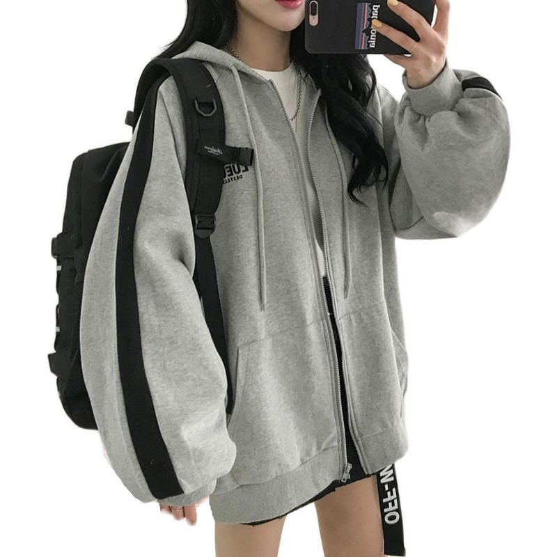 Zipper Jacket Women's Spring, Autumn and Winter 2024 New Korean-style Harajuku-style Student Loose All-match fleece-lined Long-sleeved Sweatshirt
