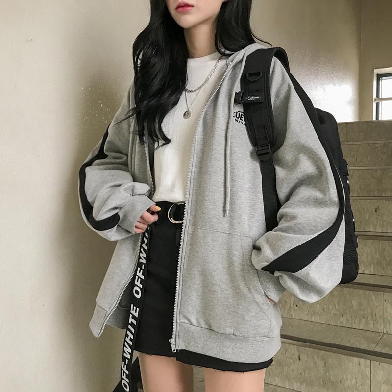 Zipper Jacket Women's Spring, Autumn and Winter 2024 New Korean-style Harajuku-style Student Loose All-match fleece-lined Long-sleeved Sweatshirt