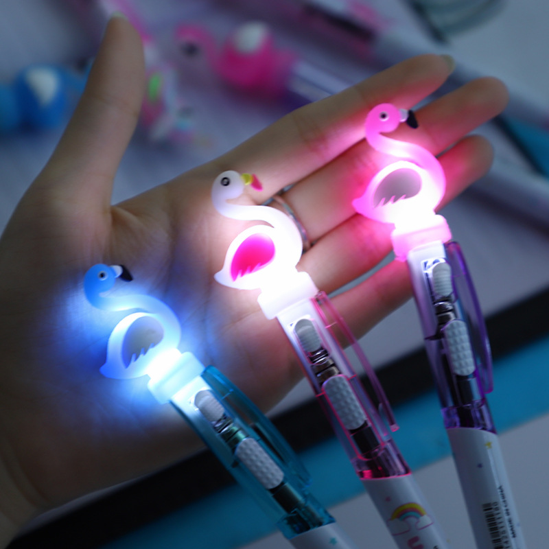 Creative Cartoon Unicorn Light Pen Cute Luminous Ballpoint Pen Student Stationery 0.5mm Writing Learning Supplies