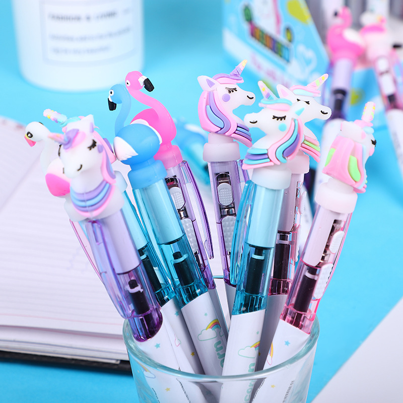 Creative Cartoon Unicorn Light Pen Cute Luminous Ballpoint Pen Student Stationery 0.5mm Writing Learning Supplies