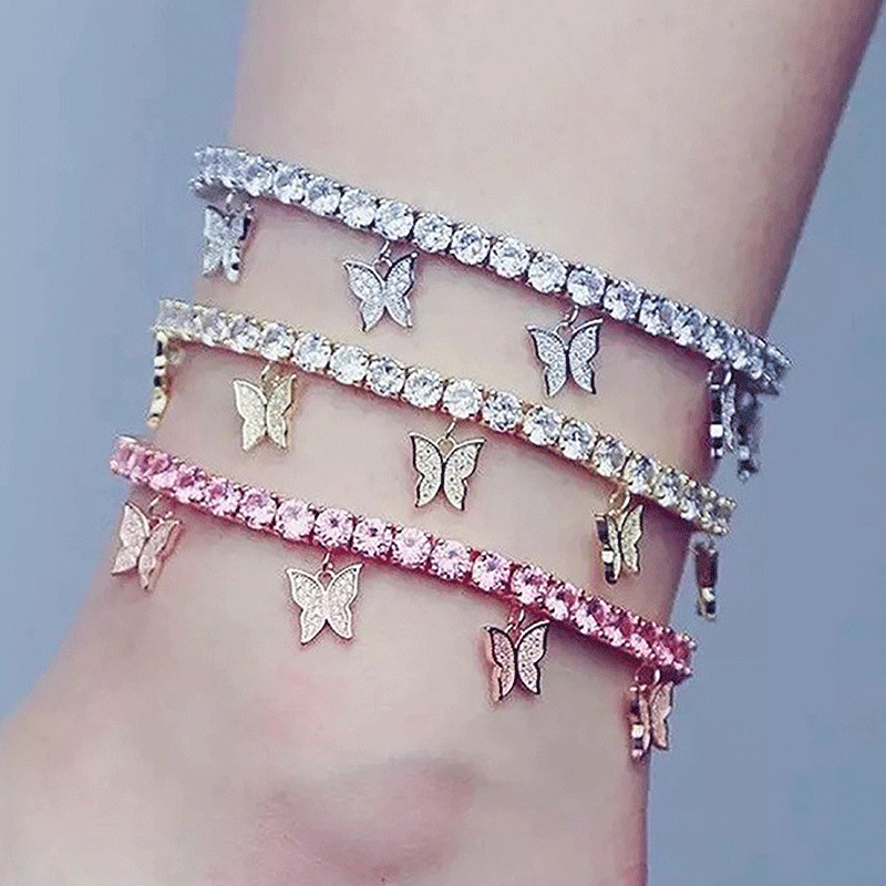 Cross-border hot selling creative rhinestone small butterfly anklet simple temperament claw chain tassel foot decoration fashion beach jewelry