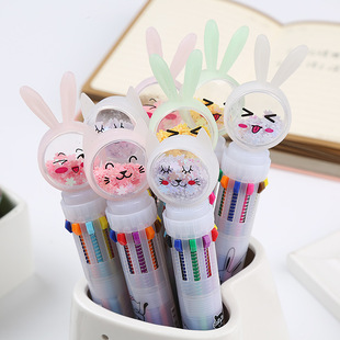 Creative Press Sequin Ten Color Ballpoint Pen Cute Rabbit Cat Butterfly Color Oil Pen Student Multicolor Hand Account Pen