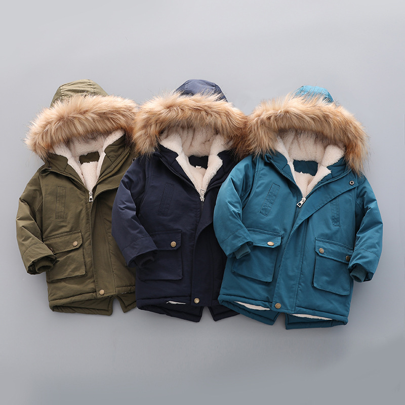Foreign trade children's clothing plus velvet padded 2023 cotton-padded jacket winter New Fashion hooded boys cotton-padded jacket children's cotton-padded jacket