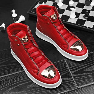 2023 autumn and winter martin boots men's shoes high-top board shoes metal casual leather boots men's Korean fashion hip-hop shoes direct sales