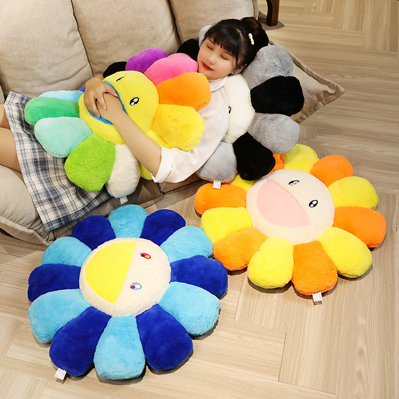 Cartoon bunny fur colorful sunflower cushion pillow plush sunflower flower cushion