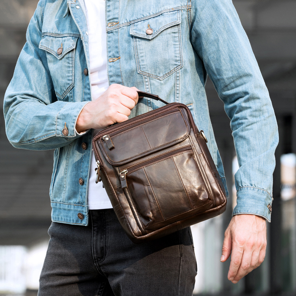 Marent Genuine Leather Men's Shoulder Bag Cowhide Casual Handbag Crazy Horse Leather Vintage Men's Bag Crossbody Bag Wholesale