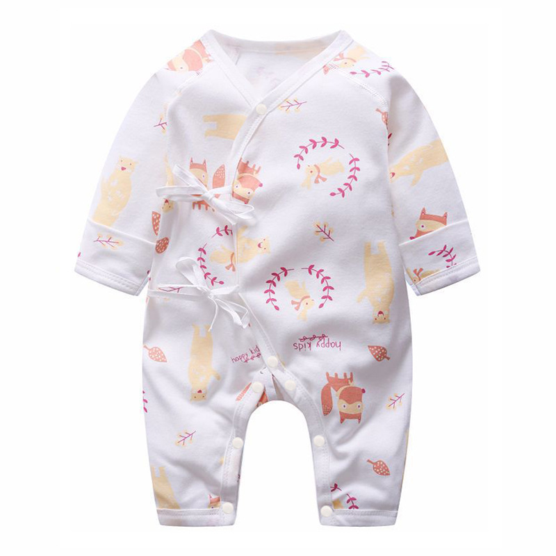 Premature Clothes Newborn Baby Spring Autumn and Winter Combed Cotton Tie-up Boneless Stitching Air-conditioning Clothing Climbing Clothing