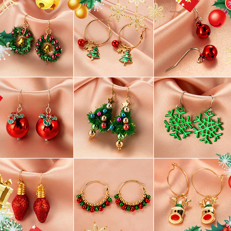 Christmas ornaments creative Christmas tree earrings simple snowman bell earrings female cross-border happy holiday accessories