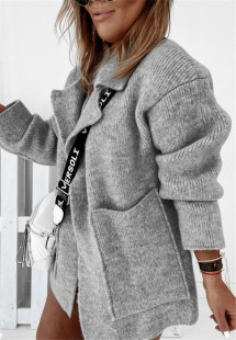 2024 new European and American street suit collar big pocket loose knit cardigan sweater women's coat Amazon cross-border