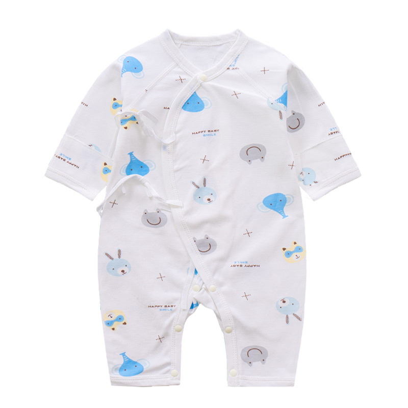 Premature Clothes Newborn Baby Spring Autumn and Winter Combed Cotton Tie-up Boneless Stitching Air-conditioning Clothing Climbing Clothing