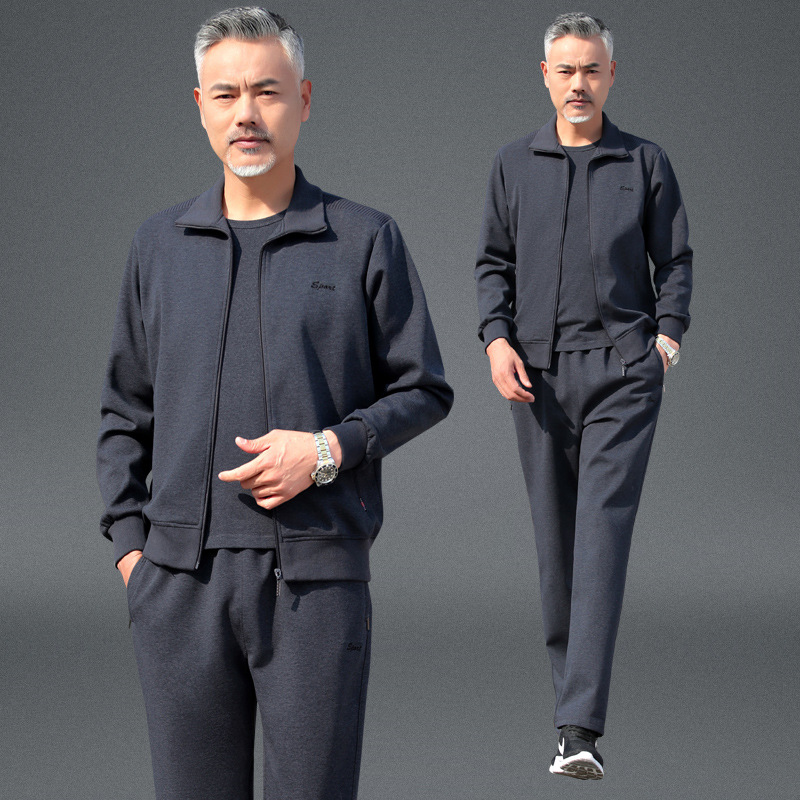 Middle-aged and Elderly Sports suit Men's Spring and Autumn Two-piece Dad's Autumn Clothing Middle-aged Casual Pure Cotton Sweatshirt plus size Jacket