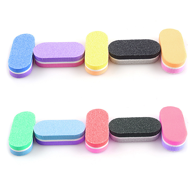 Two-color Mini Bean Grinding Block Mini Oval Sponge Rub Color Qi Repairable Nail Rub Strip Washable Gift
