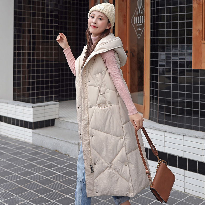 Down Cotton Vest Women's Mid-length 2022 Autumn and Winter New Korean Style Long Thickened Vest Coat Trendy Over-the-knee Vest