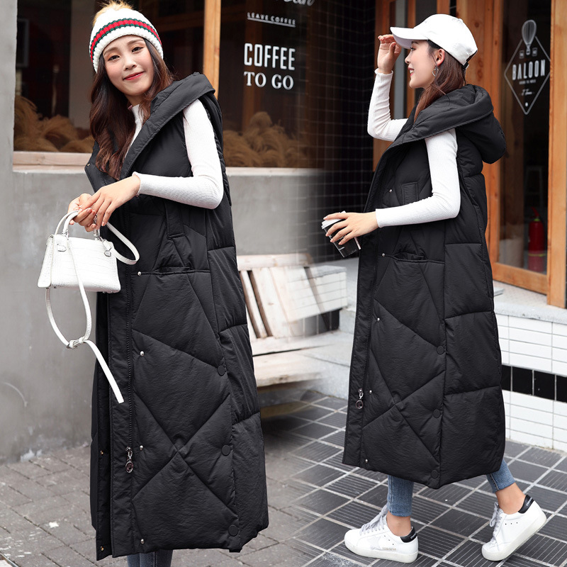 Down Cotton Vest Women's Mid-length 2022 Autumn and Winter New Korean Style Long Thickened Vest Coat Trendy Over-the-knee Vest