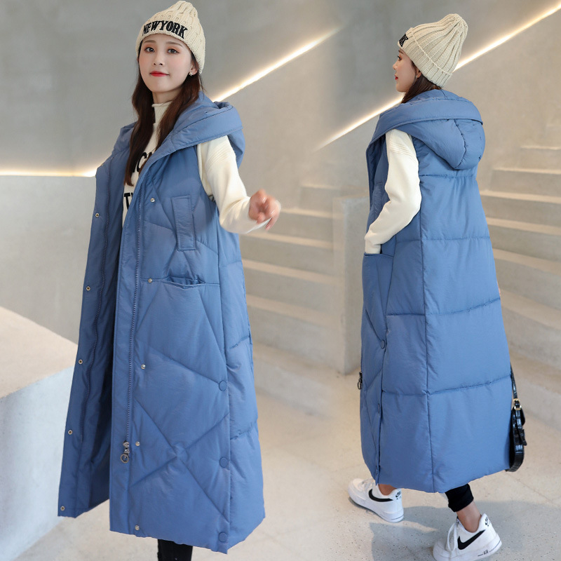 Down Cotton Vest Women's Mid-length 2022 Autumn and Winter New Korean Style Long Thickened Vest Coat Trendy Over-the-knee Vest