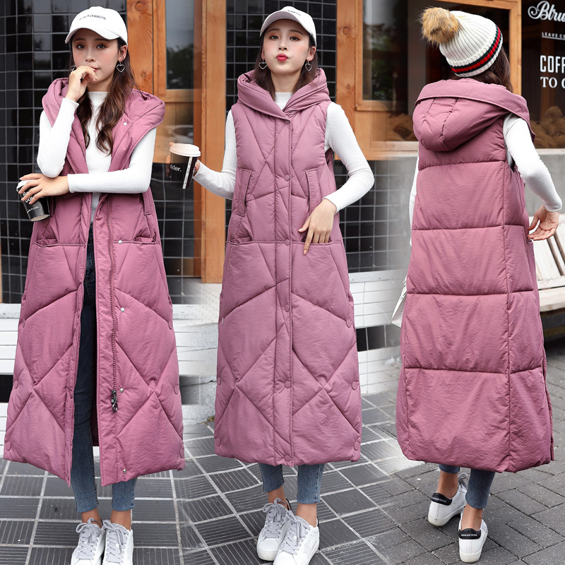 Down Cotton Vest Women's Mid-length 2022 Autumn and Winter New Korean Style Long Thickened Vest Coat Trendy Over-the-knee Vest