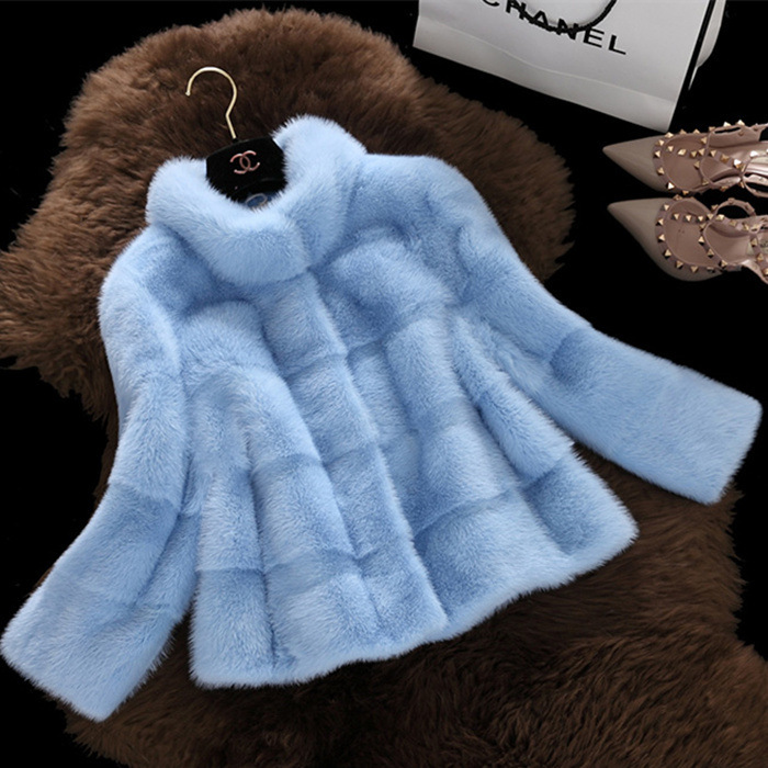 Amazon Imitation Fur Collar Coat 2020 Winter New Haining Fur Imitation Mink Fur Coat Women