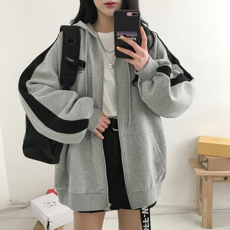Zipper Jacket Women's Spring, Autumn and Winter 2024 New Korean-style Harajuku-style Student Loose All-match fleece-lined Long-sleeved Sweatshirt