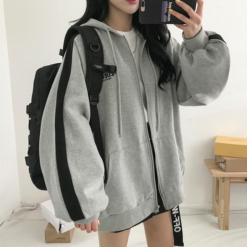 Zipper Jacket Women's Spring, Autumn and Winter 2024 New Korean-style Harajuku-style Student Loose All-match fleece-lined Long-sleeved Sweatshirt