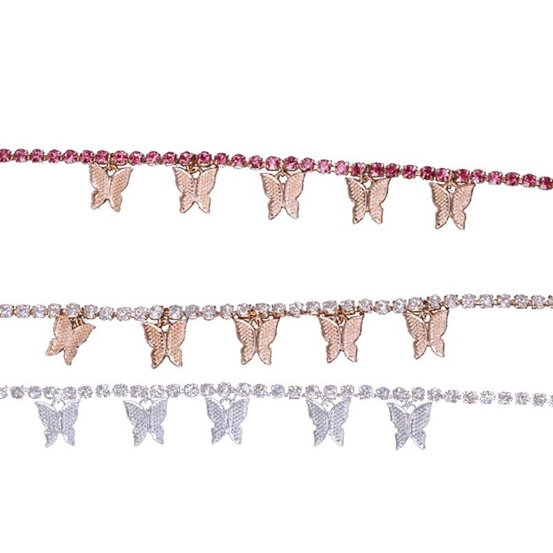 Cross-border hot selling creative rhinestone small butterfly anklet simple temperament claw chain tassel foot decoration fashion beach jewelry