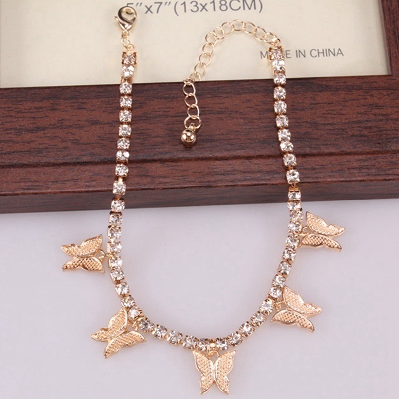 Cross-border hot selling creative rhinestone small butterfly anklet simple temperament claw chain tassel foot decoration fashion beach jewelry