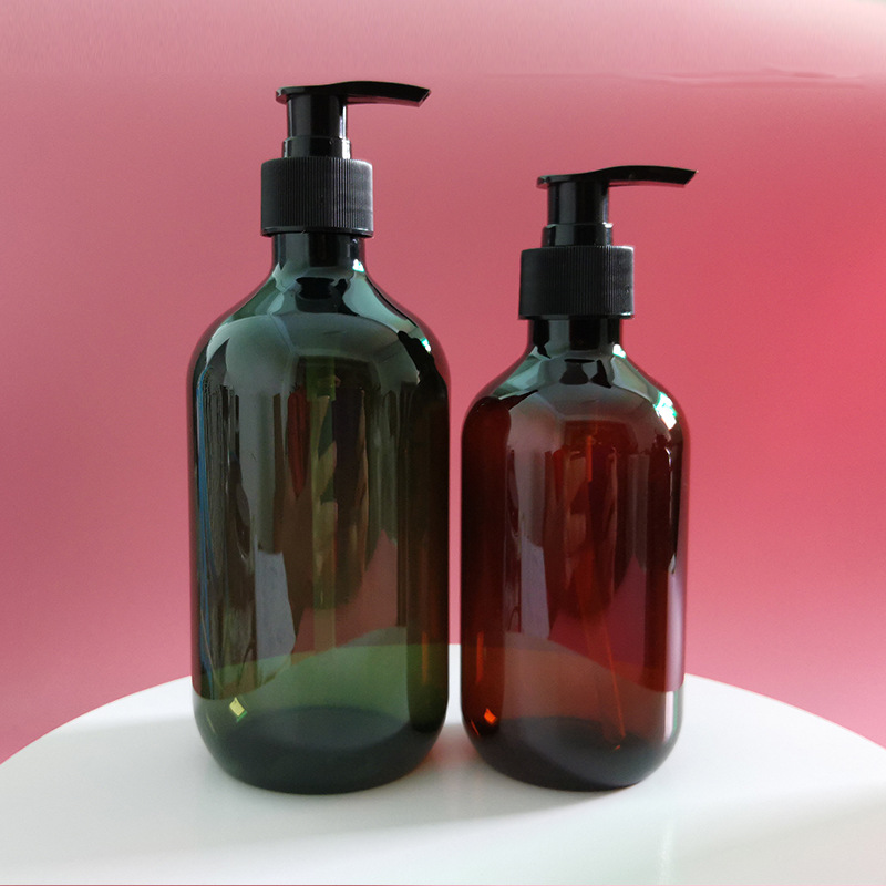 Hotel shower gel shampoo bottle 500ml round shoulder sub-bottle massage essential oil bottle pet Brown lotion pump bottle