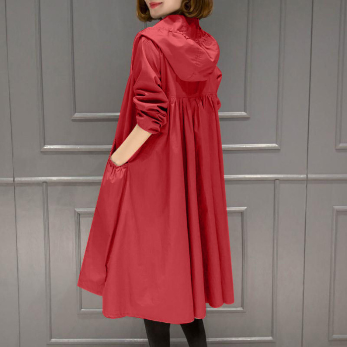 2023 New Korean Style Hooded Mid-length Over-the-knee Thin Women's Coat Loose Large Size Coat
