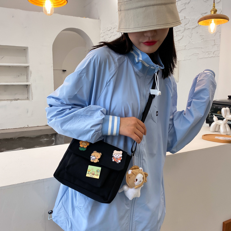 Ins Cute Canvas Small Bag Women's 2025 New Japanese Harajuku Crossbody Bag All-match Student Girl's Shoulder Bag