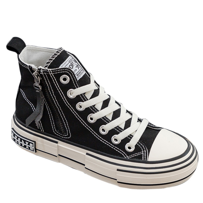 Autumn 2020 New Korean Style Side Zipper Black Shoes Female Student White Casual Shoes Board Shoes Thick Sole Women's Shoes