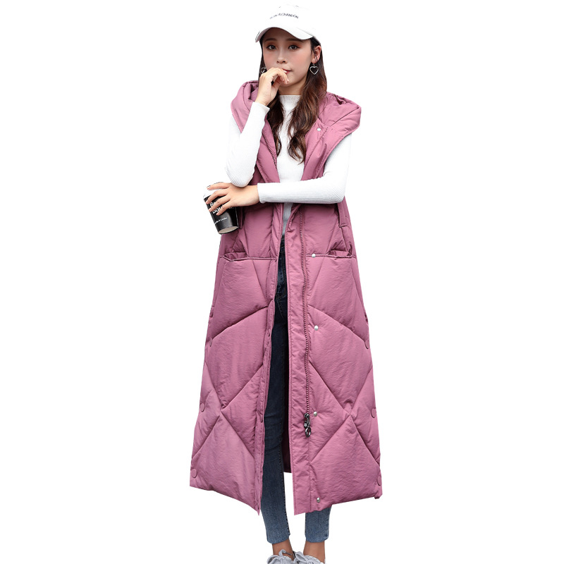 Down Cotton Vest Women's Mid-length 2022 Autumn and Winter New Korean Style Long Thickened Vest Coat Trendy Over-the-knee Vest