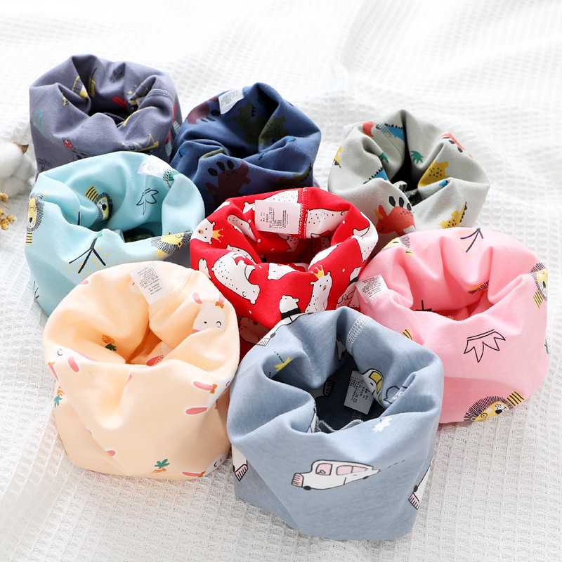 2024 Spring and Autumn Winter New Cotton Wrap Boneless Scarf Foreign Trade Cartoon Pullover Children's Neck Set Windproof Scarf Trendy