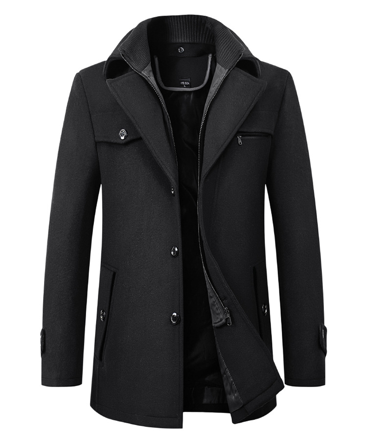 Men's Woolen Coat Autumn and Winter Double Collar Woolen Coat Cross-border Supply wish Amazon Men's Cross-border Foreign Trade