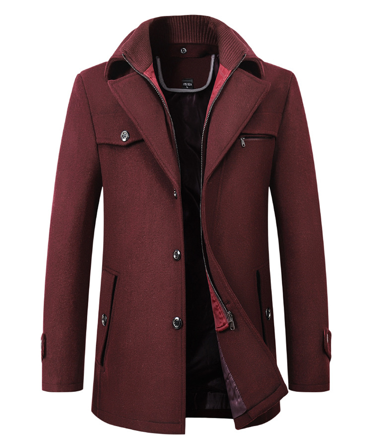 Men's Woolen Coat Autumn and Winter Double Collar Woolen Coat Cross-border Supply wish Amazon Men's Cross-border Foreign Trade