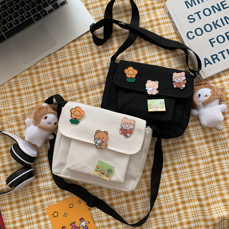 Ins Cute Canvas Small Bag Women's 2025 New Japanese Harajuku Crossbody Bag All-match Student Girl's Shoulder Bag