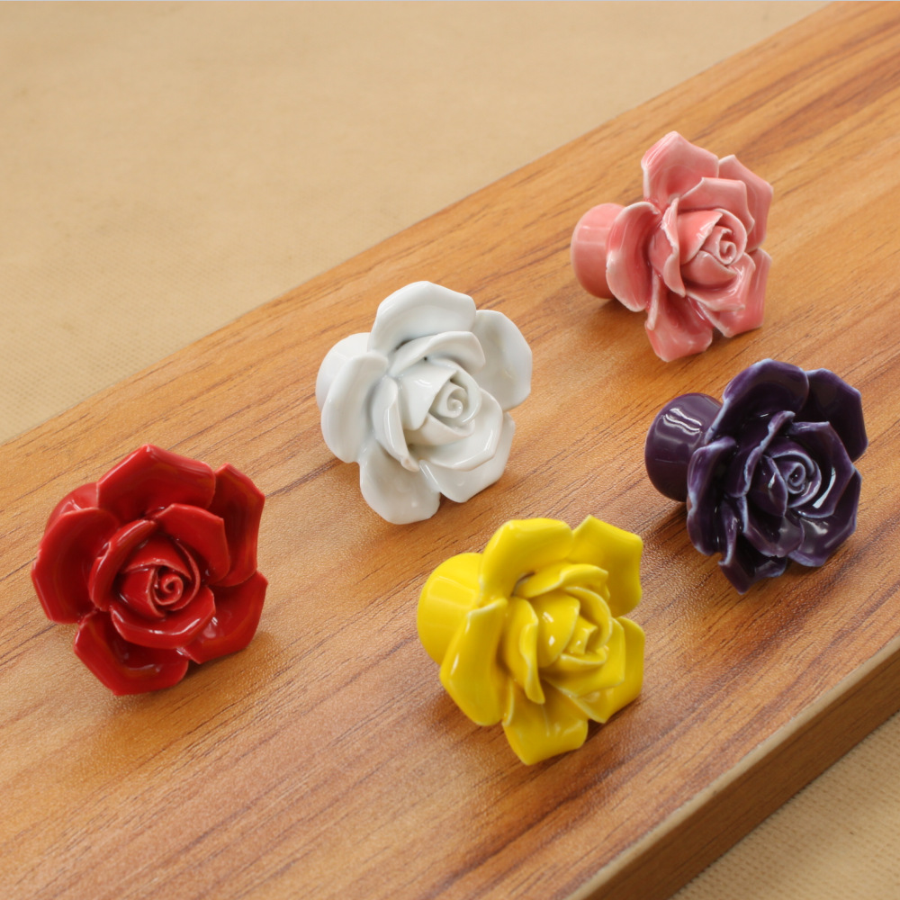 Rose ceramic handle cabinet wardrobe hand pinch cartoon European modern minimalist color handle manufacturers wholesale