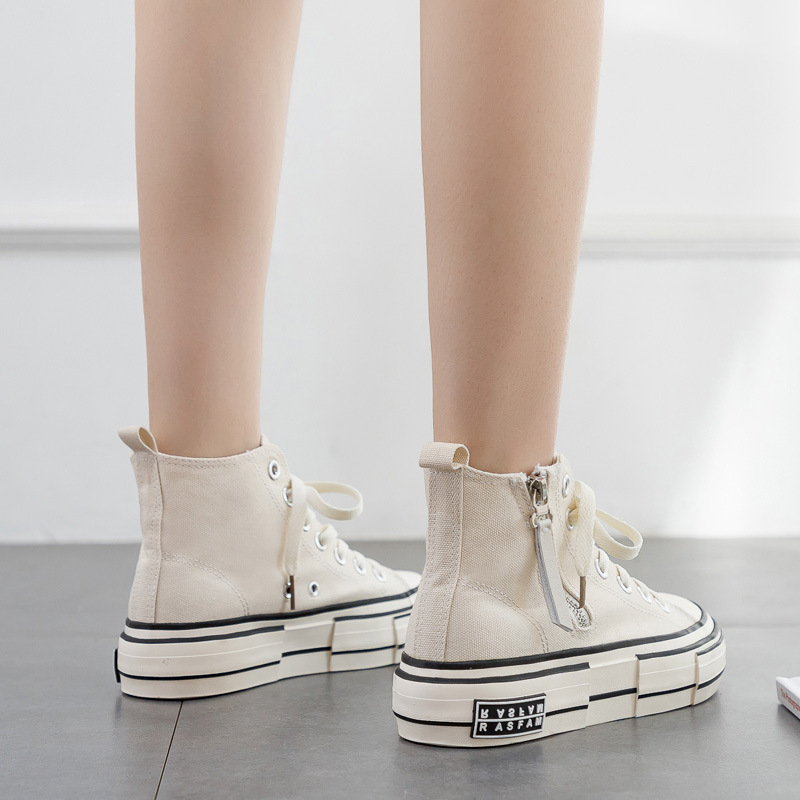 Autumn 2020 New Korean Style Side Zipper Black Shoes Female Student White Casual Shoes Board Shoes Thick Sole Women's Shoes
