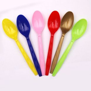 Factory wholesale disposable plastic knife and fork spoon metal color print thick tableware black PS spoon 20 Pack