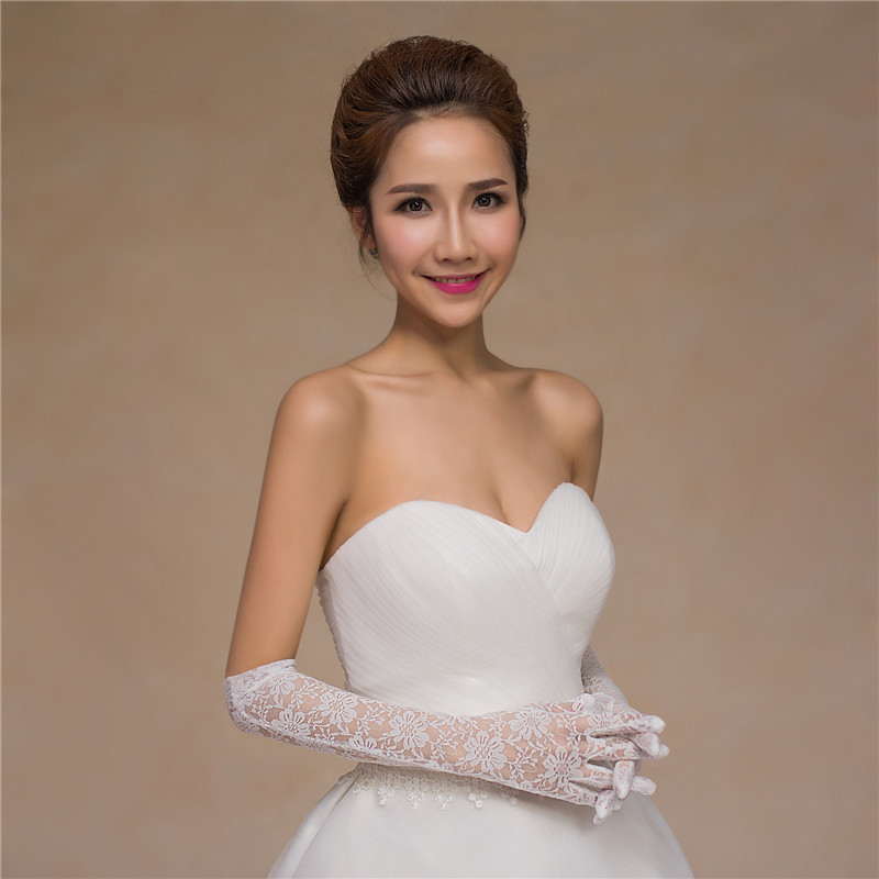 Cross-border bridal lace gloves long red cheongsam dress wedding dress catwalk accessories sexy lace women's sleeves white