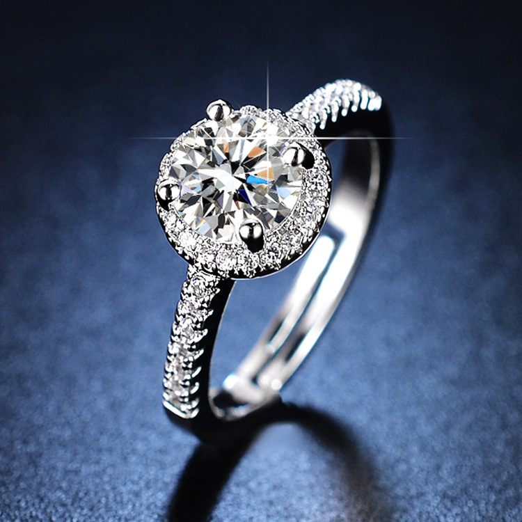 Factory direct simulation diamond opening adjustable ring female six-claw 1 karat imitation moissanite ring Live supply