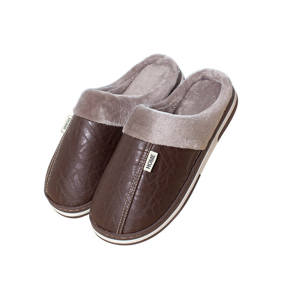 35-51 size household cotton slippers women PU leather winter wool plush warm slippers men's plus size foreign trade generation