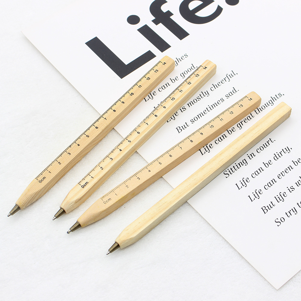 Wood gift green pen natural degradation solid wood ballpoint pen printing scale wooden signature square pen
