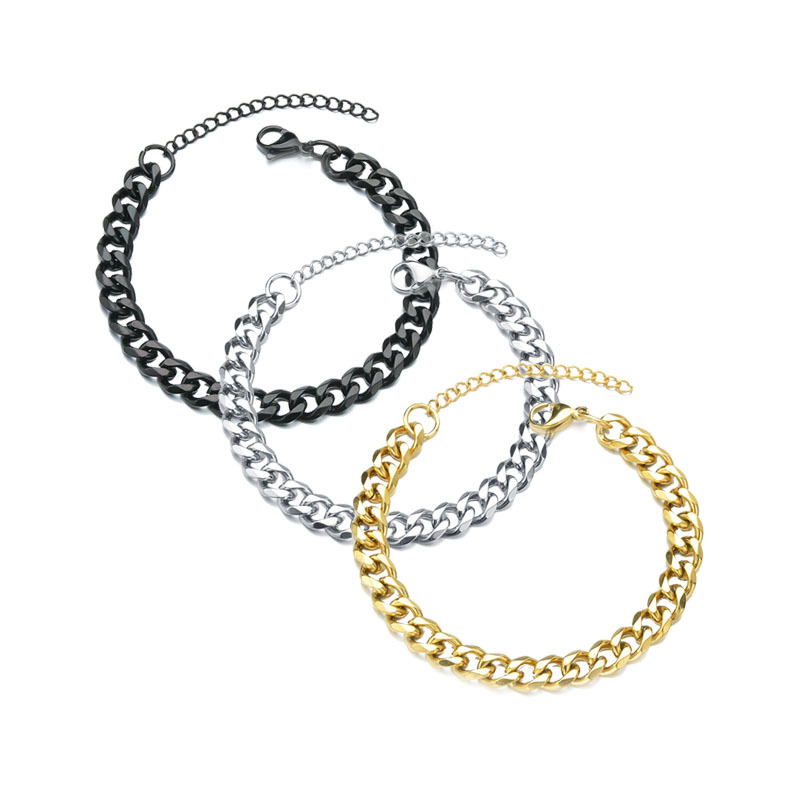 Cross-border hot-selling stainless steel six-sided grinding Cuban bracelet simple personality hip-hop trendy earth cool jewelry manufacturers supply