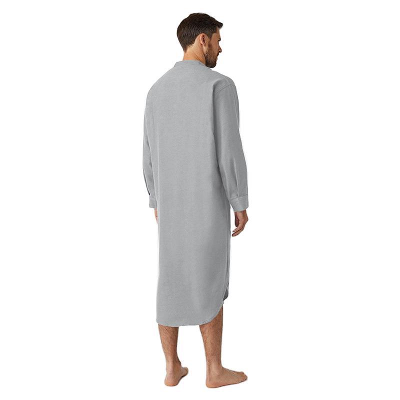AliExpress Muslim Men's European and American Nightgown Long Sleeve Button Solid Color Arabian Shirt Cross Border Men's Robe