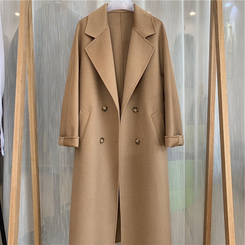2023 autumn and winter new double-sided cashmere overcoat women's long high-end water ripple overcoat double-sided woolen overcoat women_voghion.com
