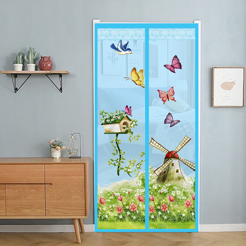 Summer Door Curtain Anti-mosquito Insect Anti-mosquito Door Curtain Magnetic Bedroom Soft Screen Door Fly-proof Partition Screen Door Windmill Pattern