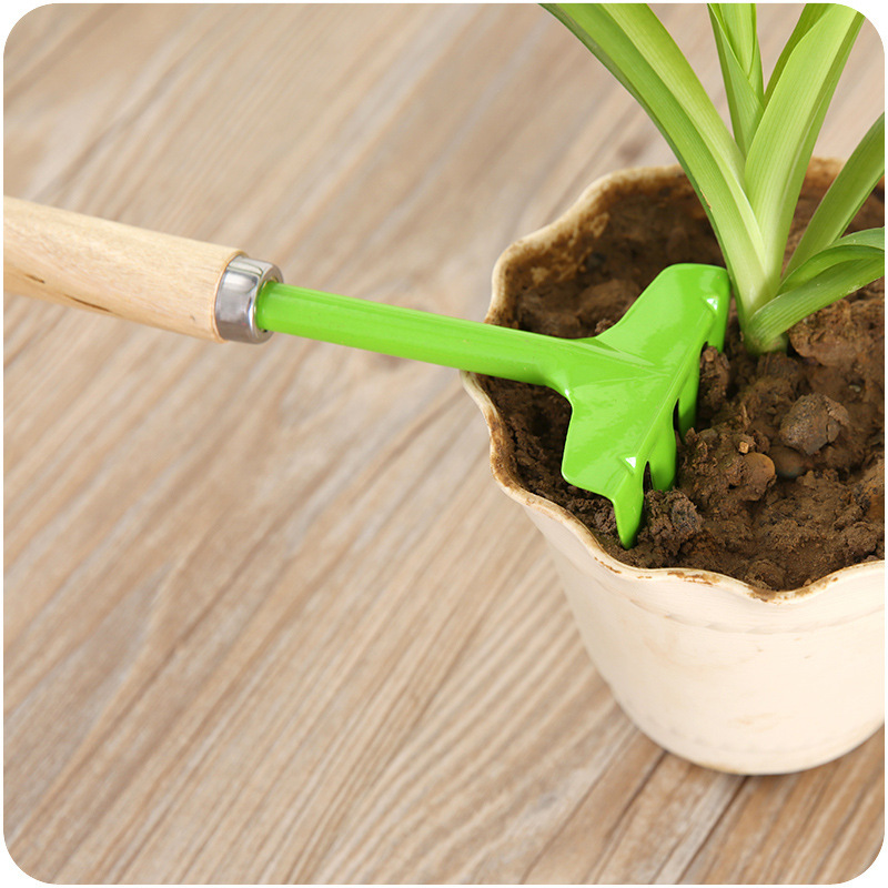 A796 Home Gardening Tools Mini Wooden Handle Small Shovel Rake Three-piece Set Flower Planting Potted Small Flower Shovel